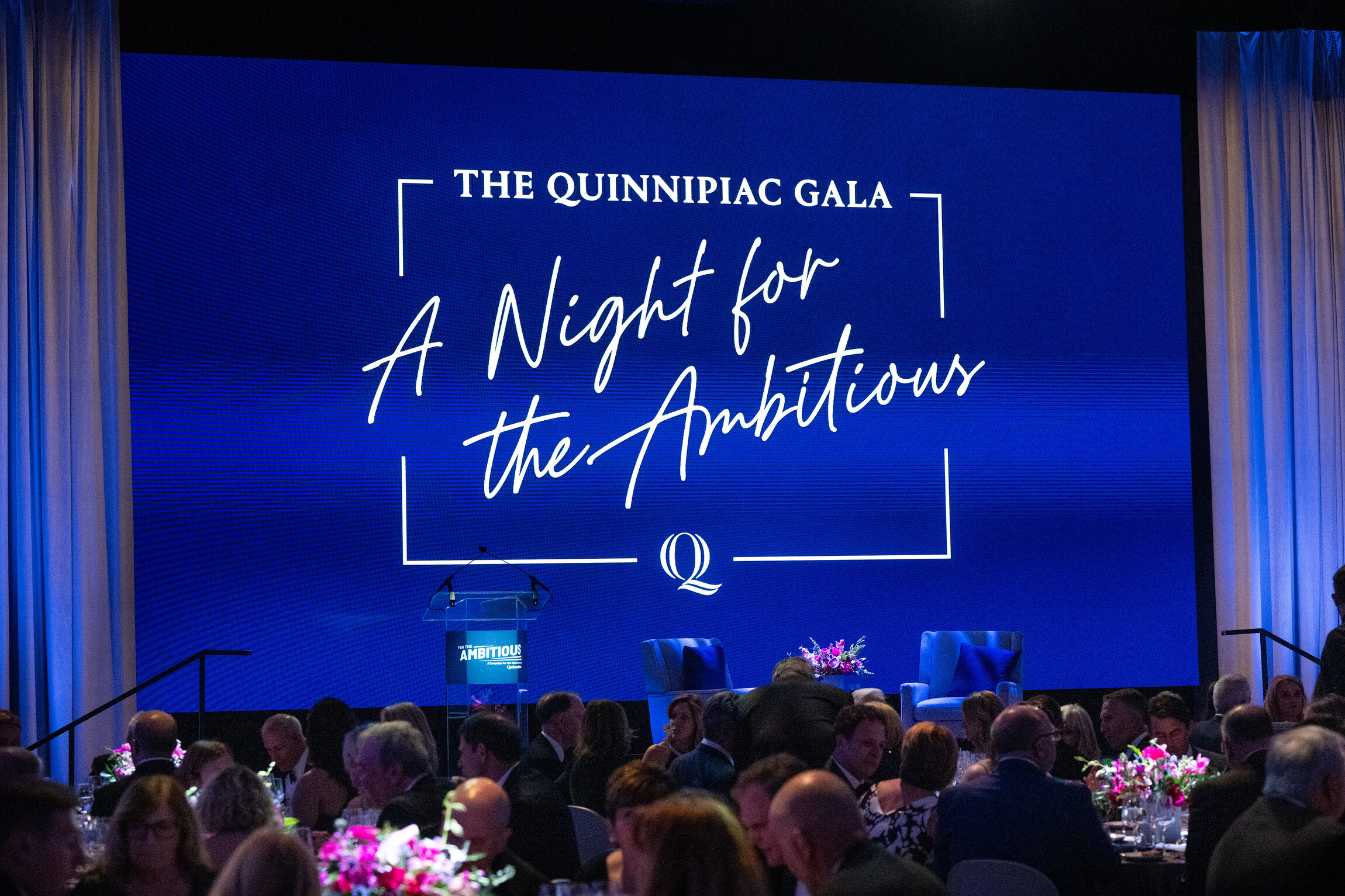 Picture of digital screen behind the stage at the Gala.